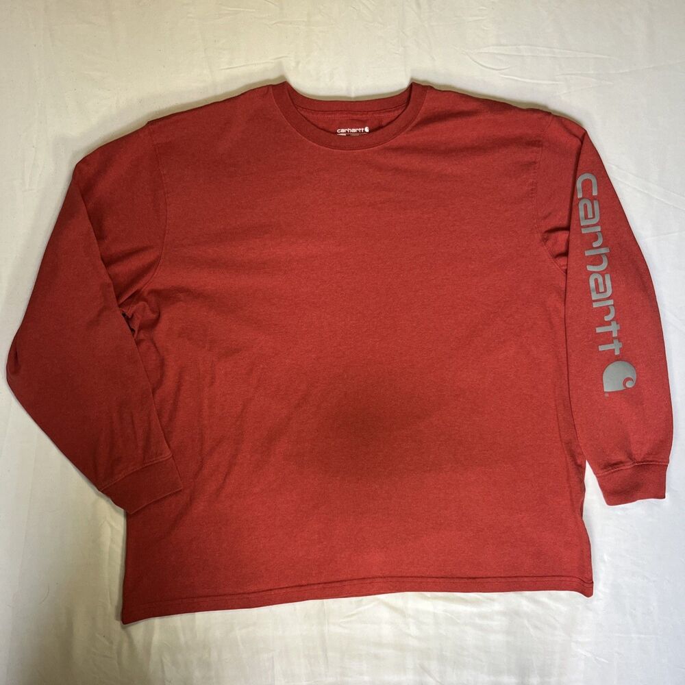 Carhartt Long Sleeve T-Shirt Mens 2XL Loose Fit Logo Orange Workwear Utility